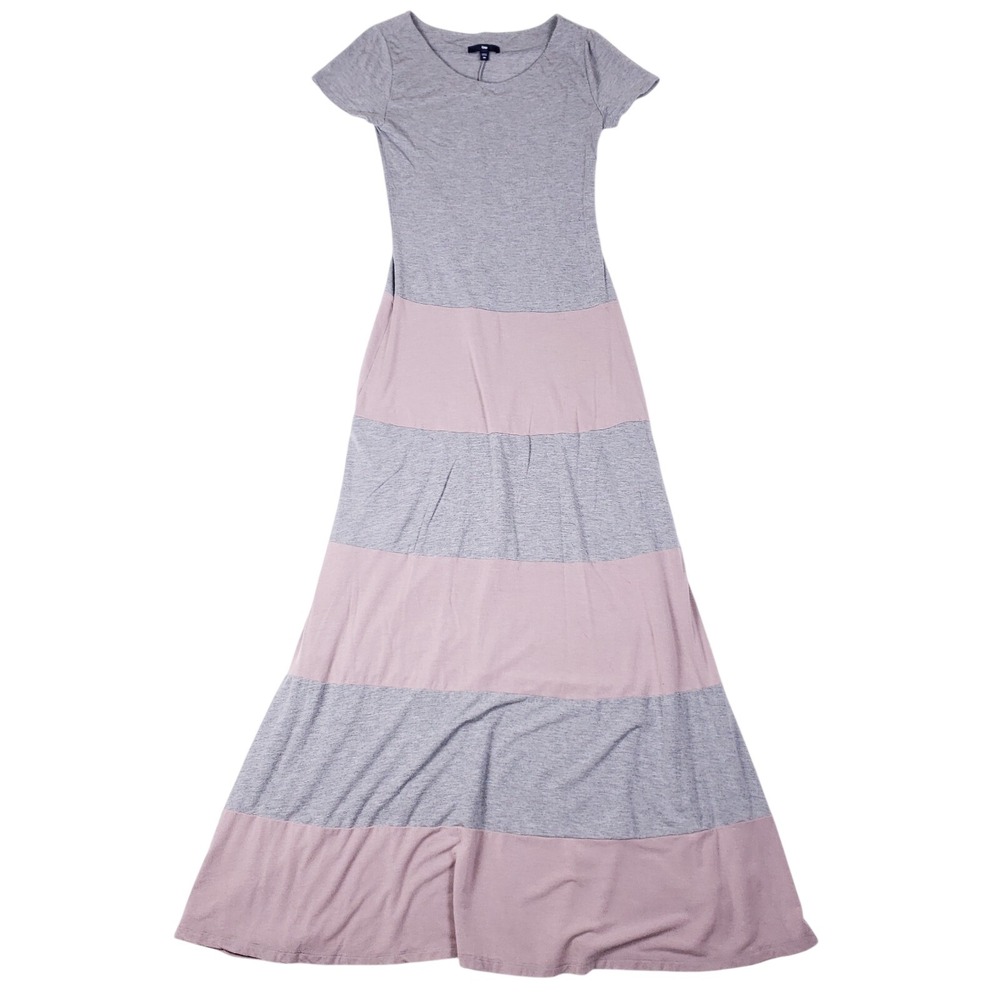 Gap Colorblock Maxi Dress Gray Mauve Scoop Neck Modal‎ Stretch XS Soft Lounge